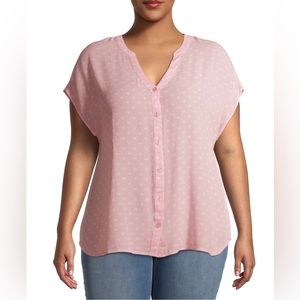 NWT - Pink and White Polka Dot Button Down Blouse.